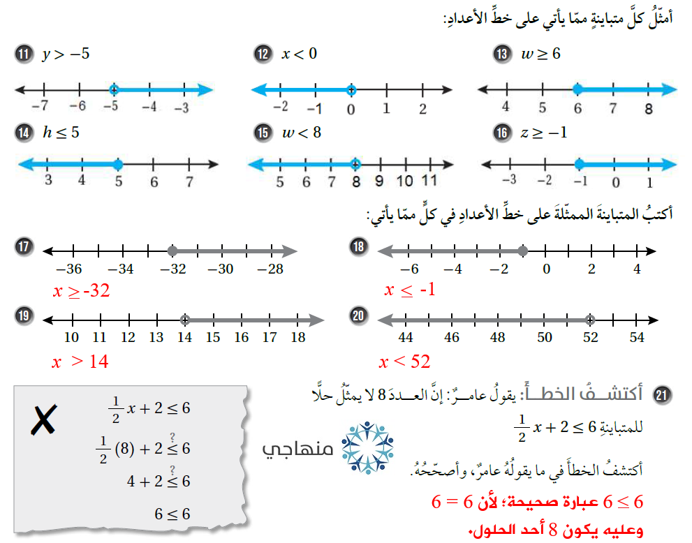 كتابة المتباينات وتمثيلها